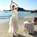 Purpdrank  French Style Halter Neck Dress with Floral Ruffles, Light Luxury Niche Gown