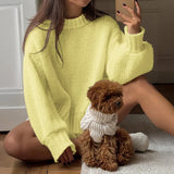 Purpdrank  Women Casual Oversized Knit Sweaters Fall Winter Long Sleeve Round Neck Solid Color Pullovers Loose Fit Jumper Knitwear Tops