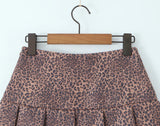 Purpdrank  Y2K Leopard 3 Buttons Low Waist Pleated Mini Skirt American Retro Short Skater Skirts With Shorts lining Pink Coffee