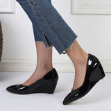 Purpdrank  High Heel Comfortable Women's Shoes Spring Autumn New Style Slope Heel Pointed Shallow Mouth Lacquer Leather Single Shoe
