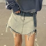 Purpdrank  Summer Vintage Tassel Women's Jeans Short Pants with Sashes 2025 New Patchwork High Waist Casual Flare Shorts for Women