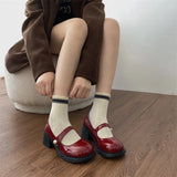 Purpdrank  Thick Heel Red Women Mary Jane Shoes Fashion Round Toe Shoes 2025 Spring Ladies Casaul College Style Pumps