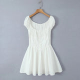 Purpdrank  Evening Party Dresses Short Luxury Dresses Women Summer White Dress Women Clothing Short Sleeve Ruched Dresses Button Up