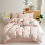 Purpdrank  Washed Cotton Color Woven Jacquard Bedding Set Duvet Cover Linen Fitted Sheet Pillowcases Home Textile