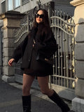 Purpdrank  Lapel Bat-Sleeve Woolen Coat Black Single Breasted Elegant Loose Thick Wool Short Overcoat French Autumn Winter Women's Outwear