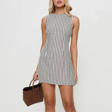 Purpdrank  Elegant Summer New Striped Print Dresses Women Casual Fashion Crew Neck Sleeveless Vestido Mujer Dress Elegante Women Clothing