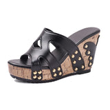 Purpdrank  Spring and Summer Large Size Season New Buckle Rivet Sandals Fish Mouth Wedge Heel Waterproof Platform Sandals Woman
