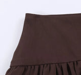 Purpdrank  Spring Summer CHIC Coffee Spliced Ruched Mini BUD Skirt Women Zipper Waist Ball Gown Swing Skater Short Skirts Party Girl