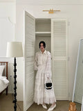 Purpdrank  Luxury Women's Blouse Set and Skirt Flower Hollow Hook Lace Shirt+High Waist Cake Skirt Set New Collection White Dress Set