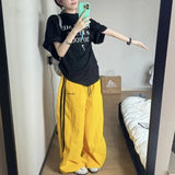 Purpdrank  American Stripe Cargo Pants Women Y2K Loose Thin Quick Drying Jogging Pants High Waist Drawstring Oversized Wide Leg Pants