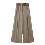 Purpdrank  European and American style 2025 new silk satin texture belted high-waisted casual wide-leg pants, fashionable and versatile flo