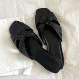 Purpdrank  Soft Leather Cross Weave Design Women Slippers High Quality Comfortable Slide Sandals Summer Beach Flat Sandals Women Flip Flop
