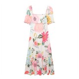 Purpdrank  Summer New Women's Fashion and Elegance Slim Fit Versatile Printed Embroidered Square Neck Dress