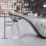 Purpdrank  Elegant Pointed Toe High Heels Slippers Women Summer Fashion Clear Crystal Heel Sandals Woman Shiny Sequins Banquet Party Shoes