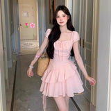 Purpdrank  Absolutely Beautiful Pink Summer Short Skirt Asymmetrical Princess Style Women's Dress Beachside Fashionable  Dress