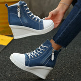 Purpdrank  New plus Size High Top Canvas Shoes Women's Platform Thick Bottom Slope Heel Single Shoes Heightening Slimming Fashion