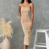 Purpdrank  Summer Sexy Off Shoulder Women's Party Dress Elegant Solid Color Slim Fit Long Dresses Fashion Strapless High Waist Denim Dress