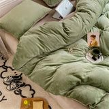 Purpdrank  Milk Velvet Bedding Set Skin-Friendly Winter Duvet Cover Set Soft Warm Quilt Cover Solid Color Flannel Thickened  Bedroom Decor