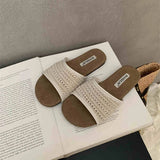 Purpdrank  Retro Style Summer Weave Women Flats Slippers Ladies Casual Open Toe Beach Vacation Slides