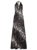Purpdrank  Sexy Lace-up Deep V Halter Leopard Print Long Dress Women Fashion Sleeveless Backless Bodycon Mermaid Evening Party Gown