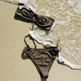 Purpdrank  New Halter Bikini Sexy Swimsuit Women Swimwear Triangle Biquini Stripe Swim Suit Button Bodysuit Push Up Bathingsuit Beachwear