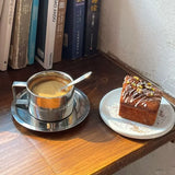 Purpdrank  Korean Ins Coffee Cup Set 304 Stainless Steel Insulated Coffee Cup Afternoon Tea Mug Dish Spoon Household Retro Tableware Set