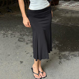 Purpdrank  Basic Solid Mermaid Hem Skirts Slim Black Folds Low-Waisted Midi Skirts Women Summer Fashion Streetwear Lady Party Bottoms