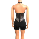 Purpdrank  Sexy Sparkly Rhinestones Mesh Rompers Womens Jumpsuit Shorts Club Outfits Halter Patchwork Sheer Cutout Bodycon Playsuit Woman