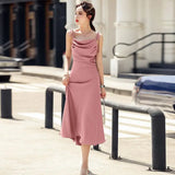 Purpdrank  Elegant Sling Satin Dresses For Women Summer Sleeveless Folds Purple Long Dress Vestidos