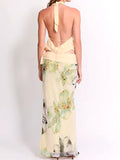 Purpdrank  Sexy Halter Three Piece Women Summer Dress Sets 2025 Fashion Swinging Collar Backless Cropped Top and Print Floral Long Skirts