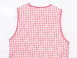 Purpdrank  2025 Women Fashion V Neck Plaid Print Lace Up Short Vest Jacket Lady Pockets Quilted Cotton WaistCoat Tops CT9214
