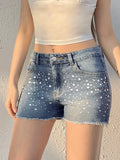 Purpdrank  y2k Rhinestone Denim Shorts Summer Casual Low Rise Skinny Short Jeans for Women Streetwear All-match Shorts Harajuku 90s