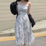 Purpdrank  Women Floral Spaghetti Strap Dress Elastic Ruched Sexy Hollow Backless Party Dress Summer Boho Vacation Beach Sundress
