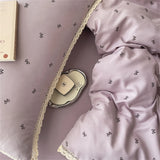 Purpdrank  Knitted Class A Soft Bedding Set Washed Cotton Bed Sheet Queen King Size Duvet Set Flower Comforter Set Pillowcase Bed Linens