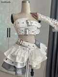 Purpdrank  Summer Spicy Girl Vintage 2 Piece Sets Y2k Lace Splice Sleeveless Tops + Irregular Mini Skirt Female Punk Style Design Outfits