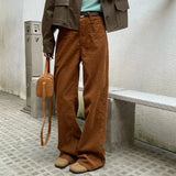 Purpdrank  Corduroy Loose Straight Leg Pants Women's Casual Trousers Spring Autumn Outerwear High Waist Versatile New 2025 Model