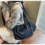 Purpdrank   Fashion Washed Denim Tote Bag Women Simple Large Capacity Shoulder Bag Ladies Daily Casual Versatile Handheld Crossbody Bag