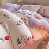 Purpdrank  Winter Double-sided Thickened Milk Flour Bed Set of Four Pieces with Warm Flange Coral Flour Quilt Cover and Flour Bed Sheet