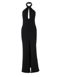 Purpdrank  Women's Black Long Evening Party Dress Elegant Halter Neck Sleeveless Backless Cut Out Slim High Split Maxi Formal Gown