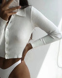 Purpdrank  CHIC Retro Knitting Single Breasted Button Lapel Cardigan Sweater Woman Stripe line Long Sleeve Jumper Knitted Knitwear