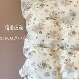 Purpdrank  Knitted Class A Bedding Set Floral Style Bed Linen Set Soft Double Yarn Four-Piece Set Quilt Cover Set Bed Sheets Gift for Home