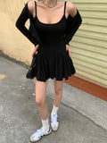 Purpdrank  Autumn New Sling Short Black Dress Sets Women High Street Spicy Girls Crop Top & Short Mini Dress Sexy Club Two Piece Tracksuit