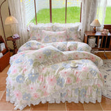 Purpdrank  100% Cotton Korean princess style Floral Lace Ruffles Bedding Set Duvet Cover Set Quilted Bed Skirt Fitted Sheet Pillowcases