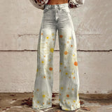 Purpdrank  Vintage Gradient Faux Denim Pants Womens Wide Leg New Fashion High Waist Casual Retro Punk Women Faux Denim Trousers Jeans