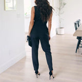 Purpdrank  Fashion Lace Women Jumpsuit With Belt Sleeveless Casual V-neck Solid Women Black Jumpsuits Fashion Female Pants Suit Pants