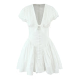 Purpdrank  Sweet Cute White Mini Dress For Pretty Girl Elegant A-line Bow V Neck Summer Dresses Party Robe Vacation Vestidos 2025