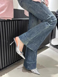 Purpdrank  Fashionable Pointed Toe Shallow Mouth New High-heeled Shoes Summer Elegant Buckle Decorated Stiletto Black Women's Shoes