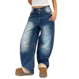 Purpdrank  Baggy Lazy Style Wide Leg Mid-Low Waist Jeans Washed Loose Boyfriends Jeans Vintage Streetwear Denim Pants
