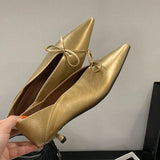 Purpdrank  New Designer Pointed Toe Low Heels Pumps for Women Bowknot Shallow Soft Leather Dress Shoes Luxury Brand Comfort Loafers Shoes
