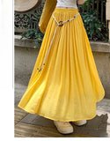 Purpdrank  High Waist Cotton and Linen Bohemian Women's Long Skirts Sashes 2025 New Spring Summer Vintage Solid Pleated Skirts